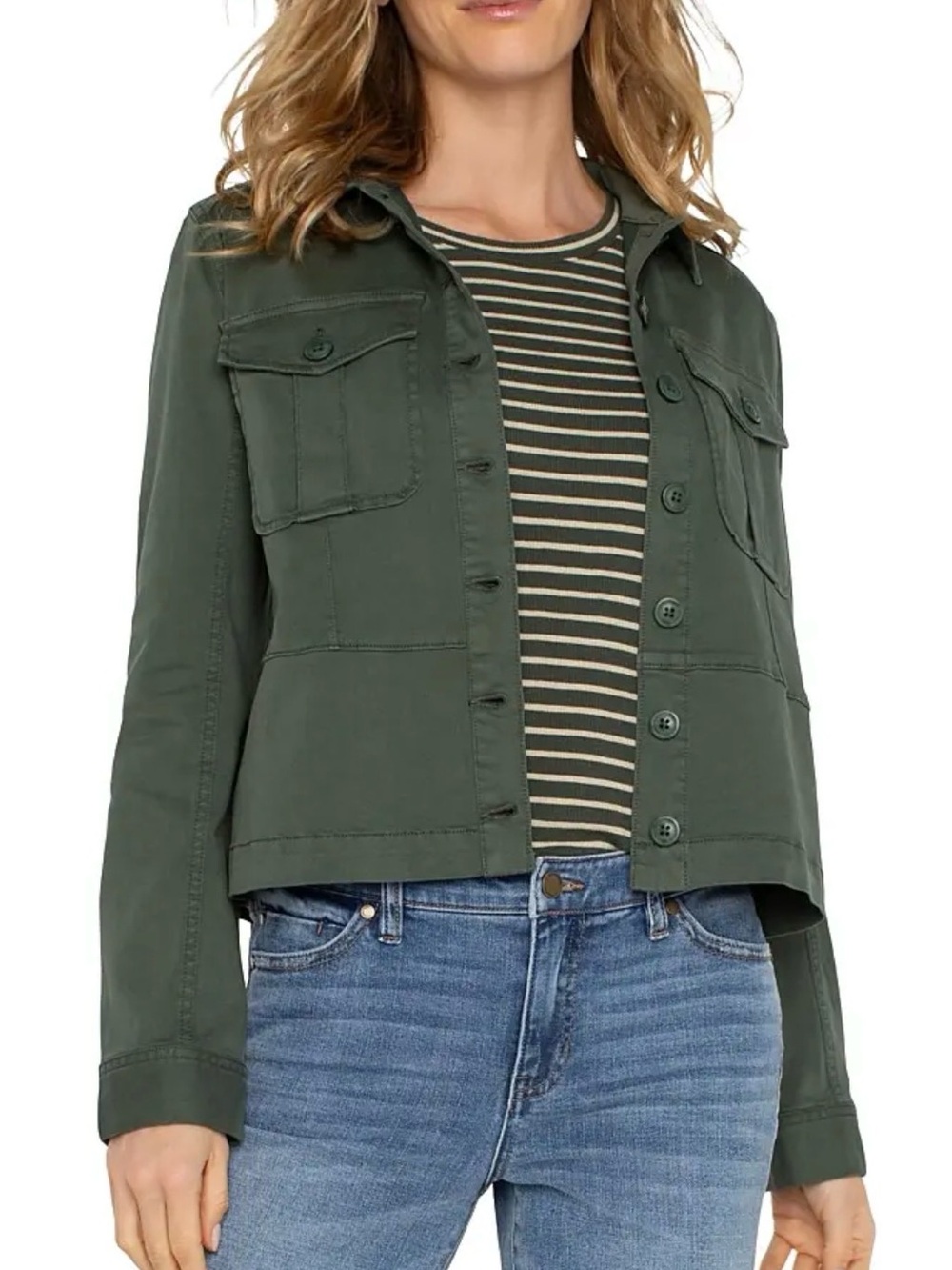 Liverpool Olive Utility Button-Front Jacket